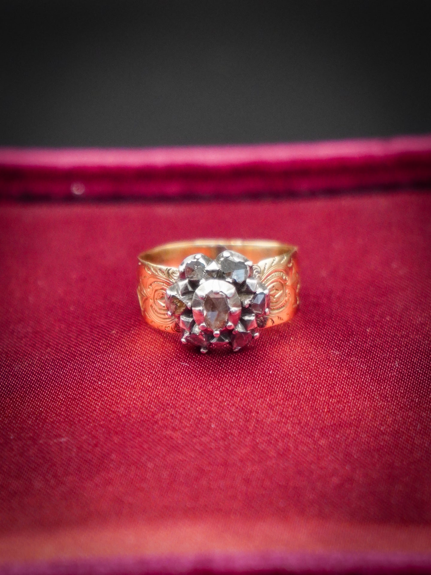 Wide Band Antique Diamond Cluster