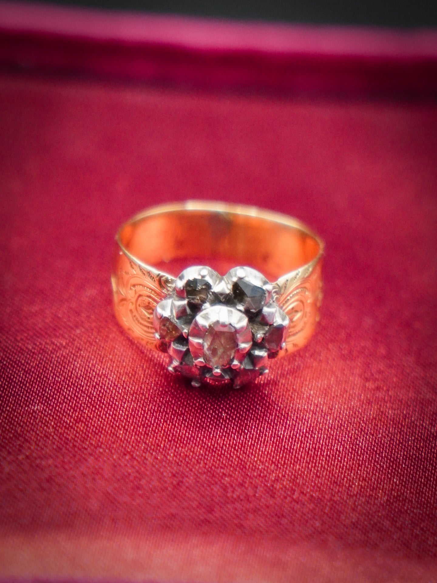 Wide Band Antique Diamond Cluster