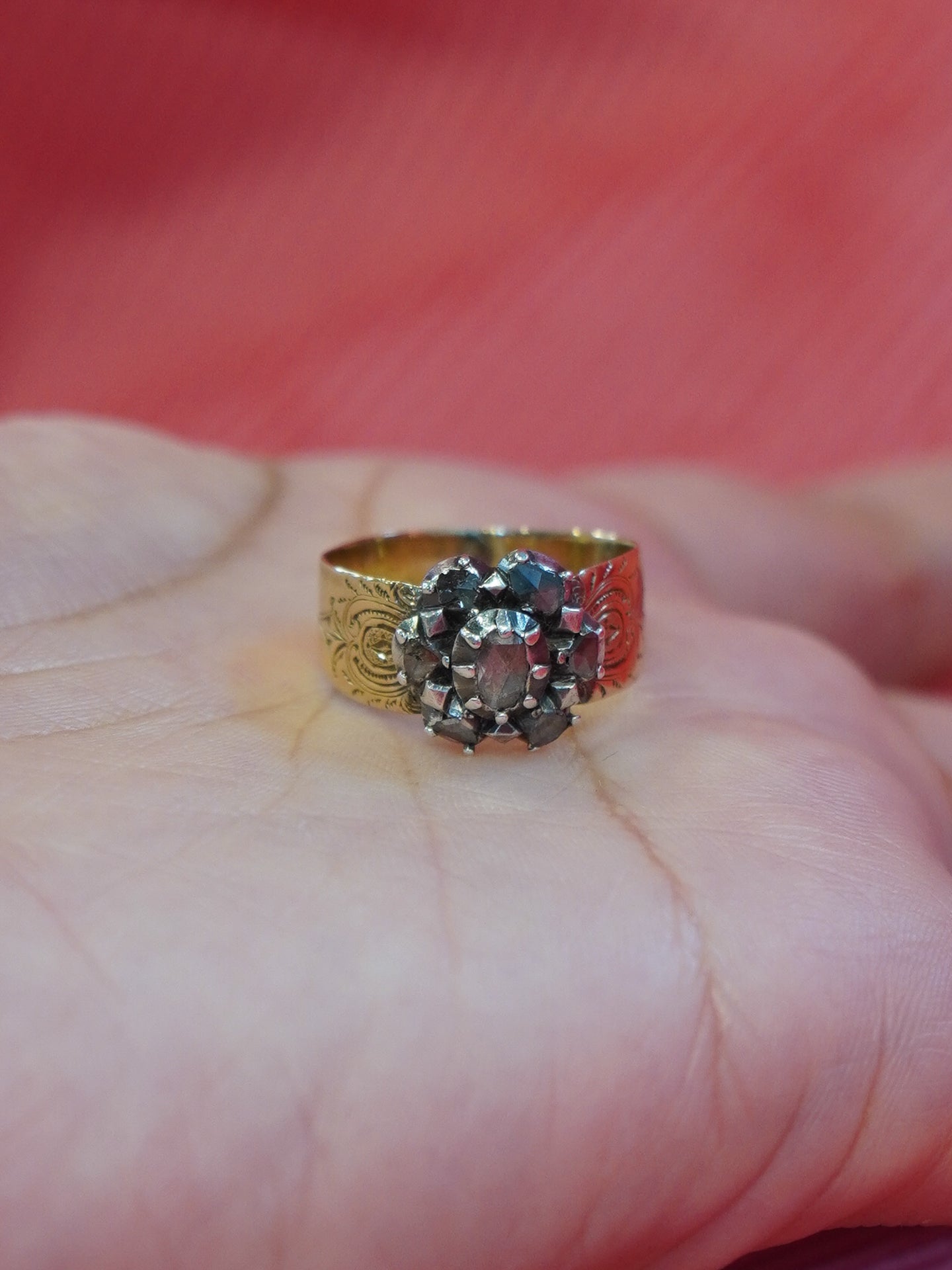 Wide Band Antique Diamond Cluster