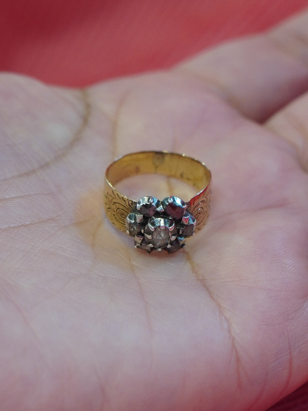 Wide Band Antique Diamond Cluster