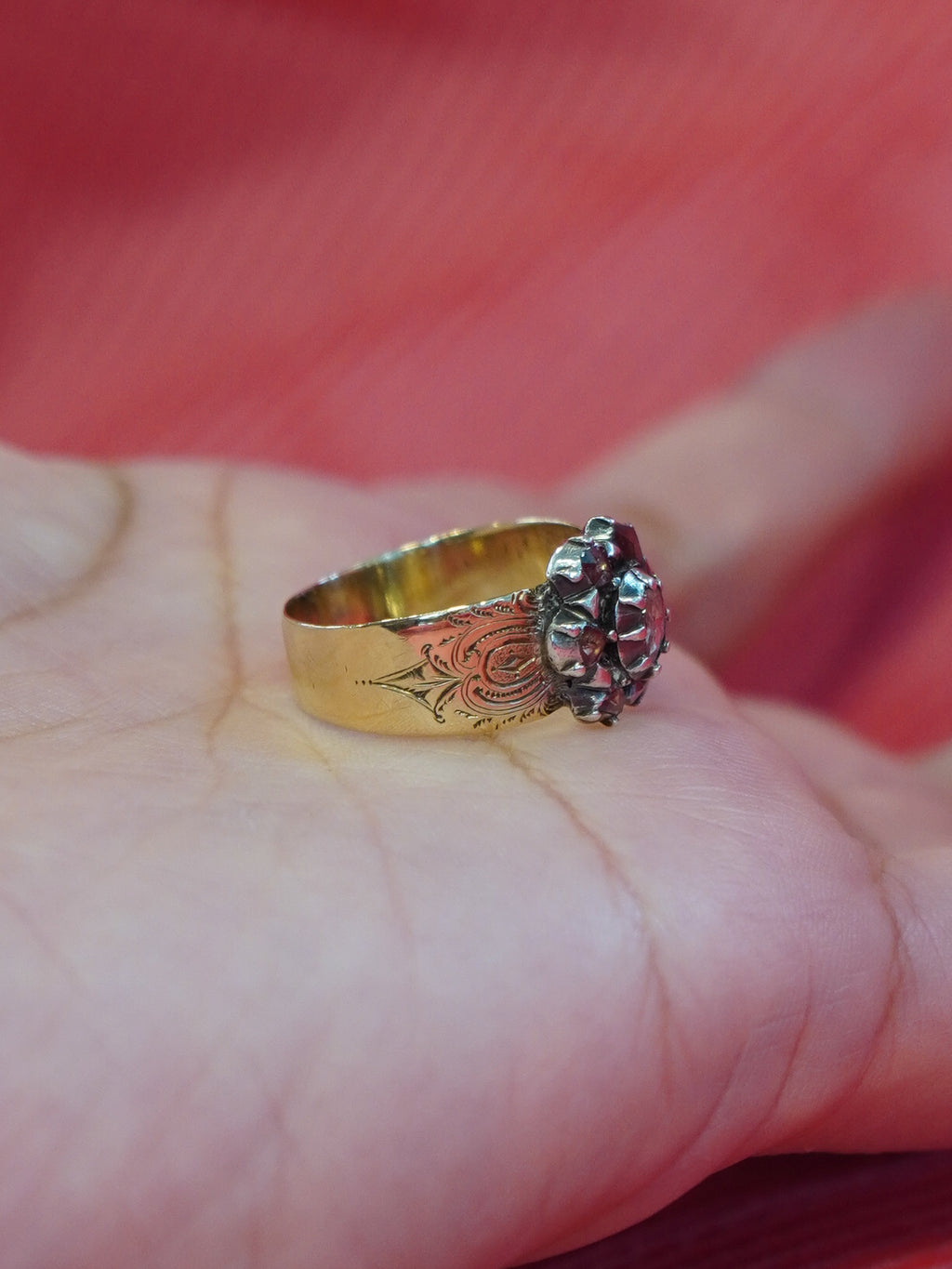 Wide Band Antique Diamond Cluster