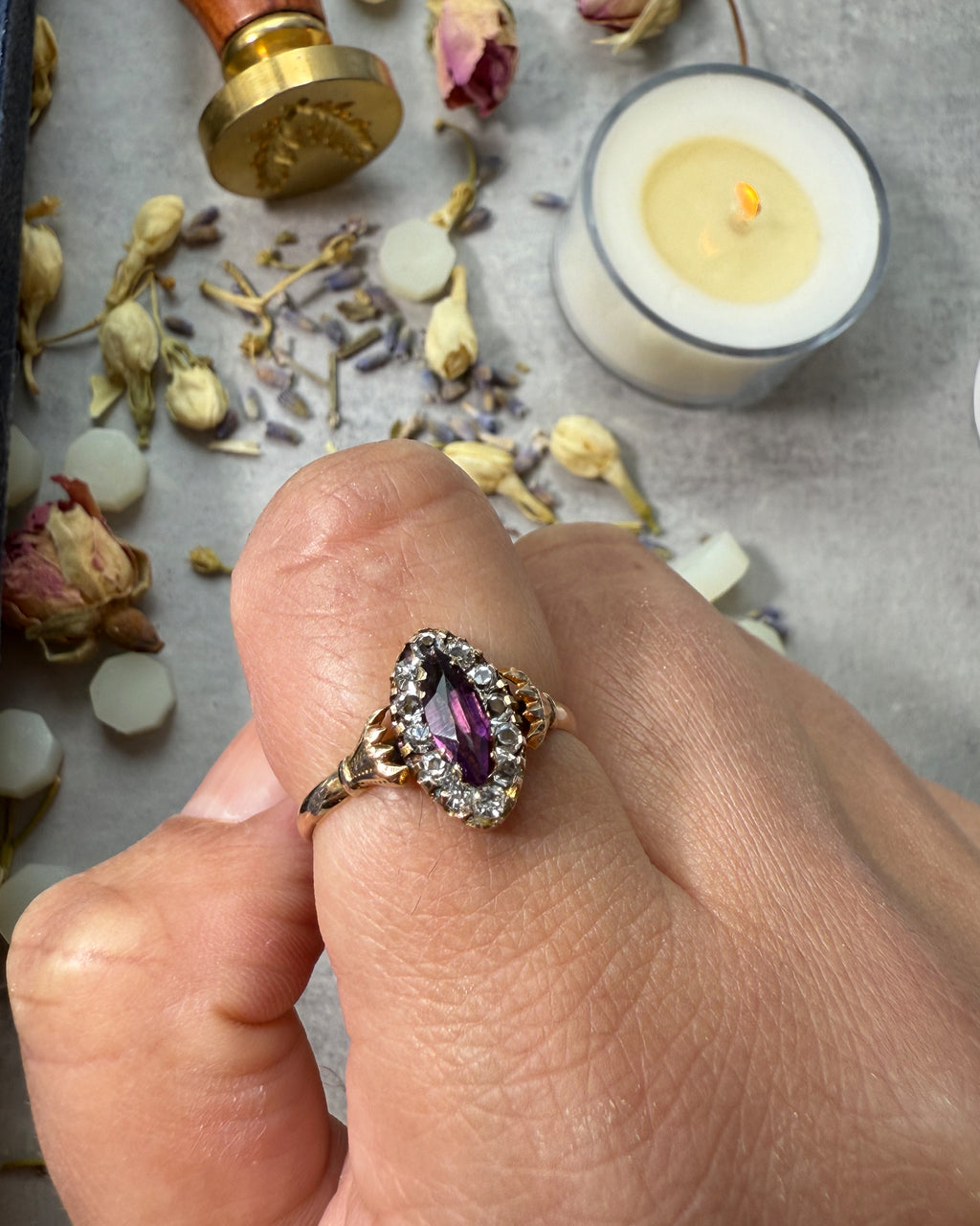 Edwardian Purple and Clear stone Ring