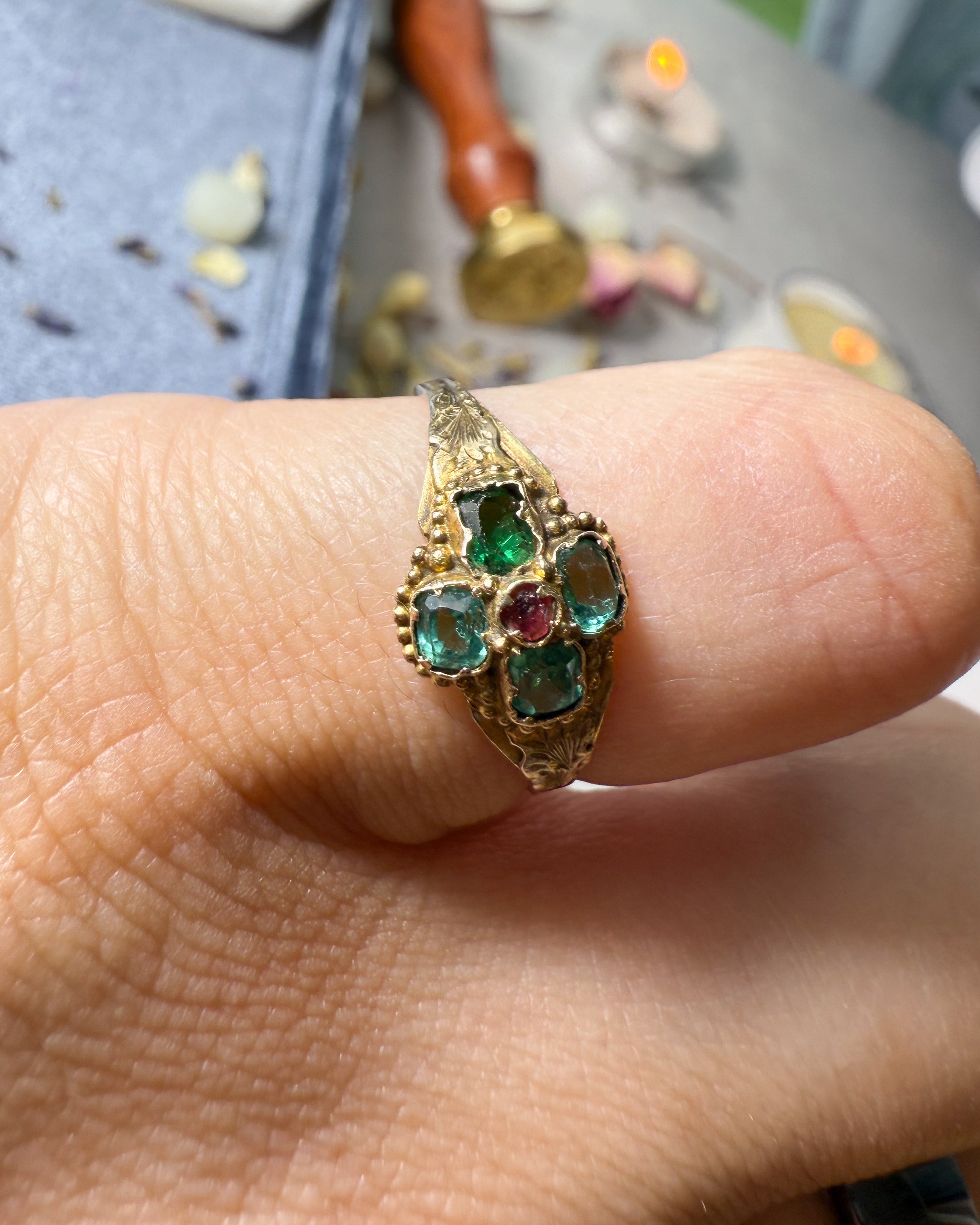 Victorian 'Emerald' and 'Ruby' Paste Ring
